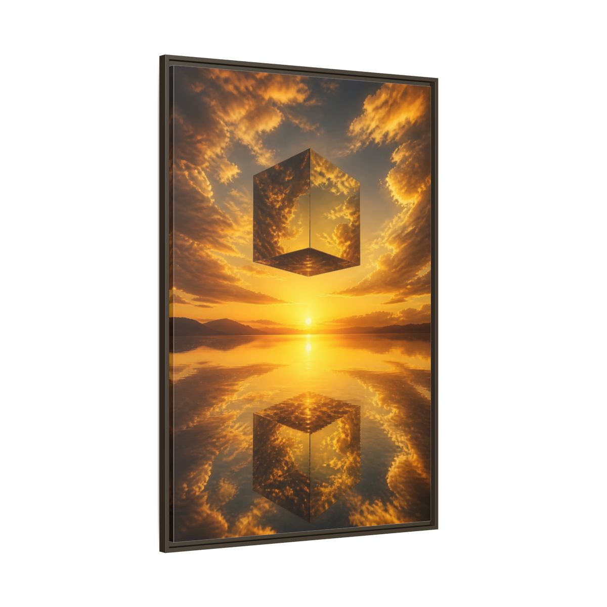Side Mockup 8. Nature Mirrored Cube Golden Sunset Cube shown as stretched canvas wall art