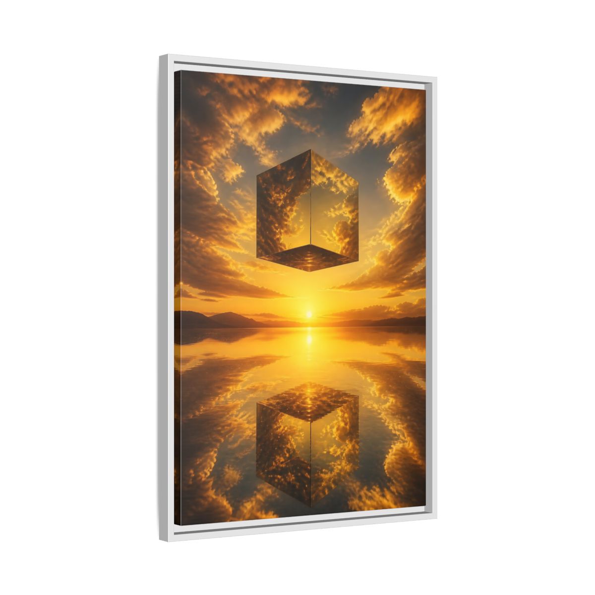 Side Mockup 10. Nature Mirrored Cube Golden Sunset Cube shown as stretched canvas wall art