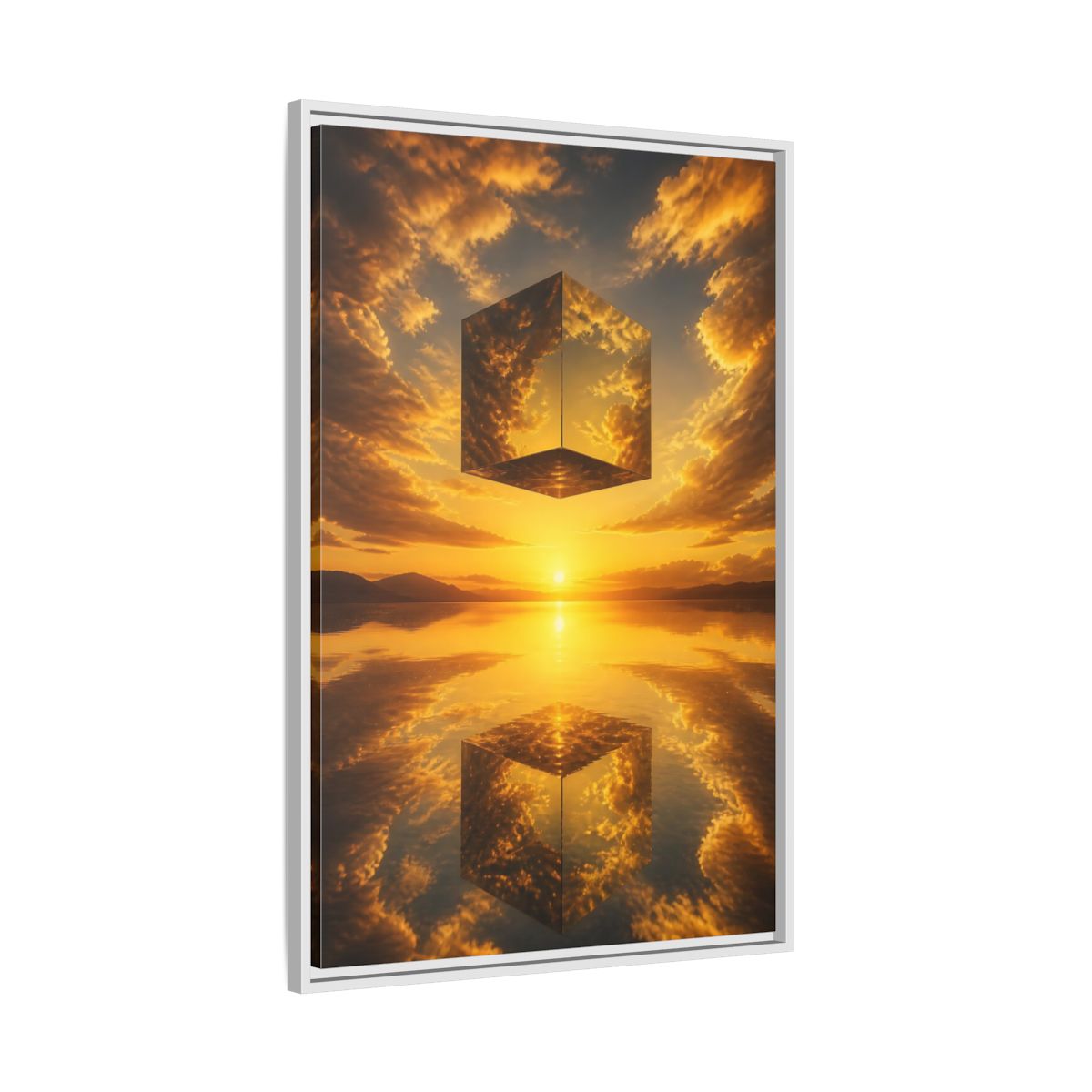 Side Mockup 9. Nature Mirrored Cube Golden Sunset Cube shown as stretched canvas wall art