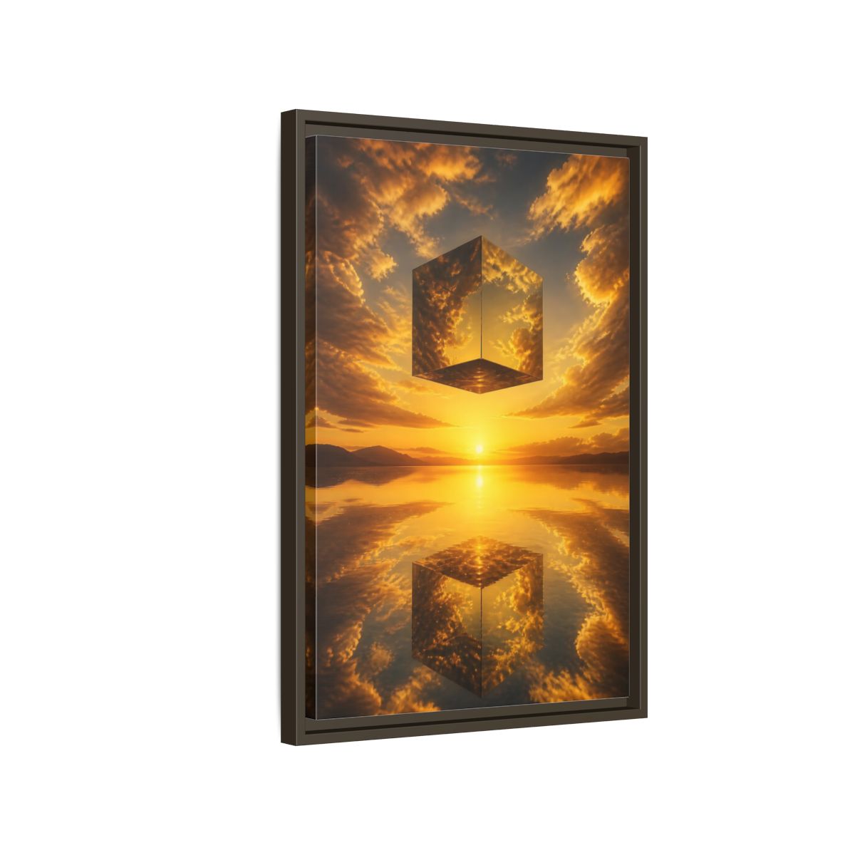 Side Mockup 2. Nature Mirrored Cube Golden Sunset Cube shown as stretched canvas wall art