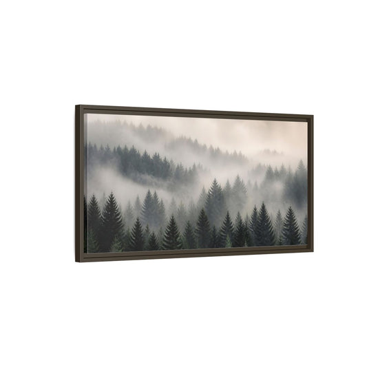 Main Mockup. Nature Misty Forest Green Foggy Forest shown as stretched canvas wall art