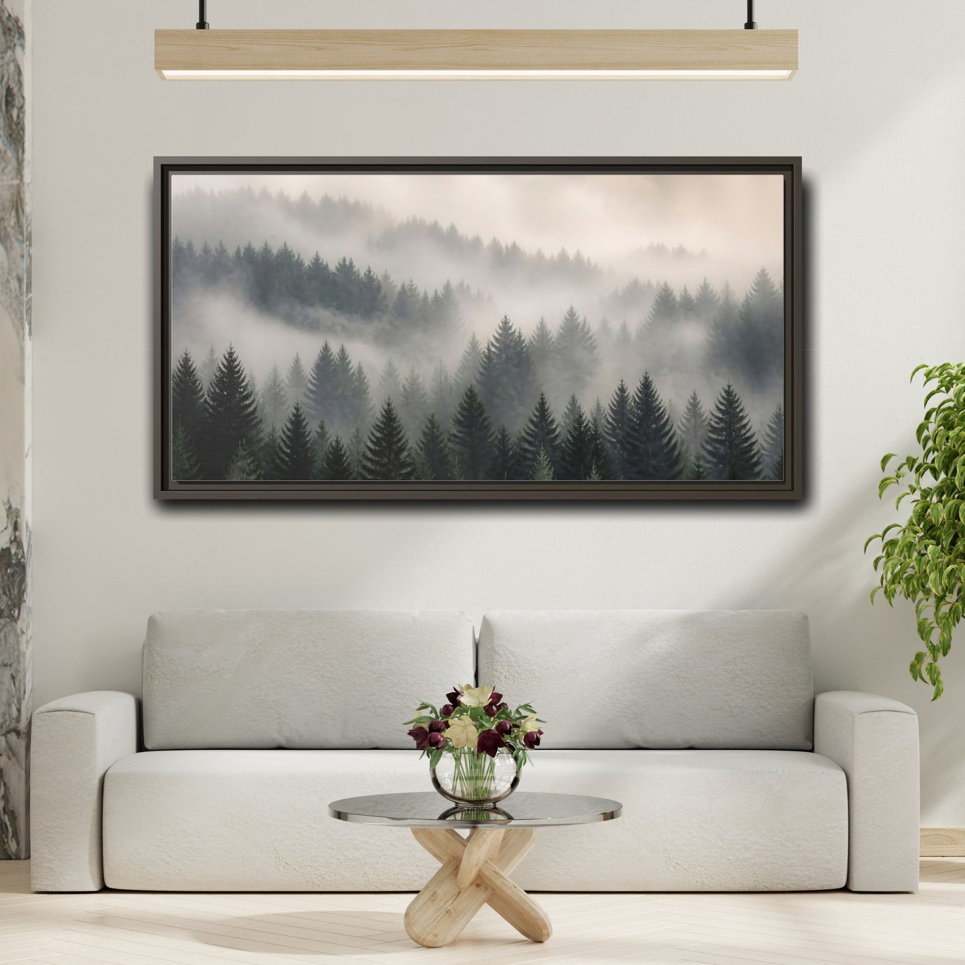 Mockup 2. Nature Misty Forest Green Foggy Forest shown as stretched canvas wall art