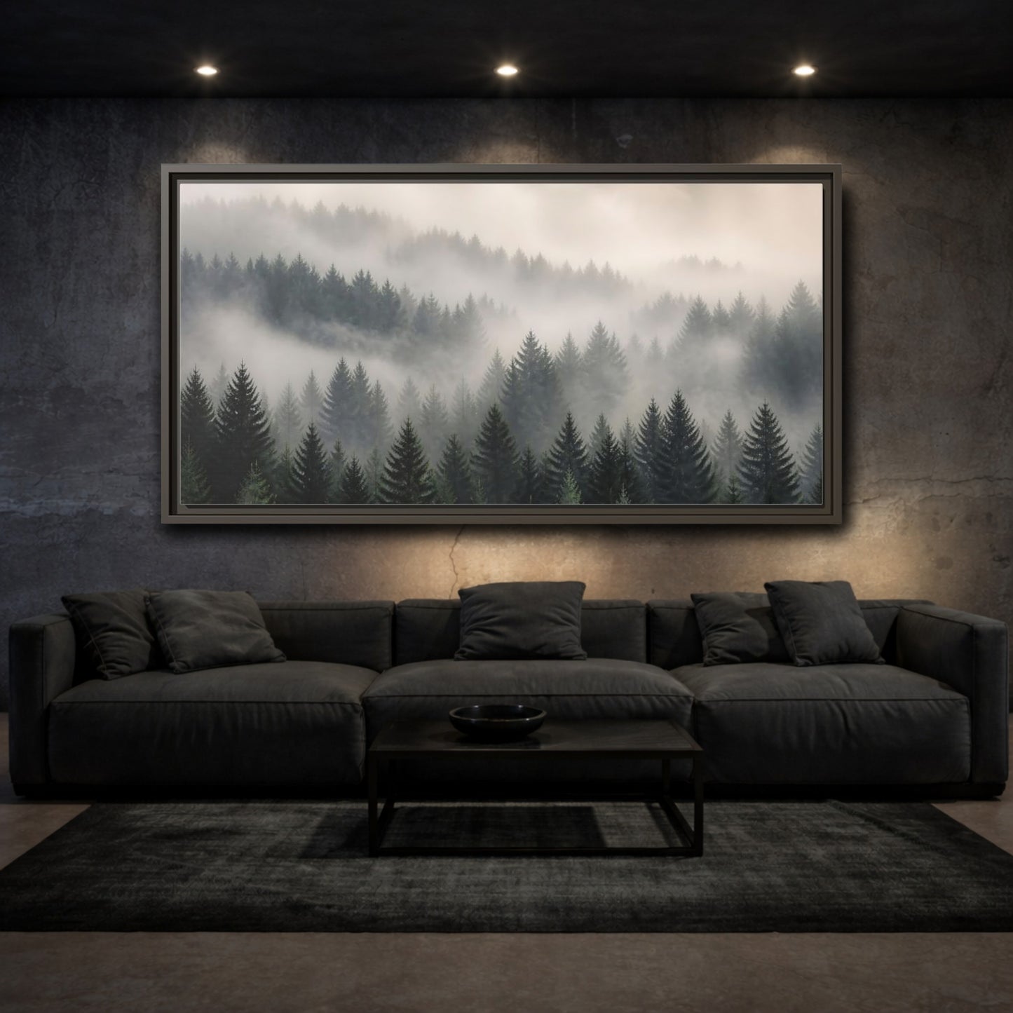 Mockup 3. Nature Misty Forest Green Foggy Forest shown as stretched canvas wall art