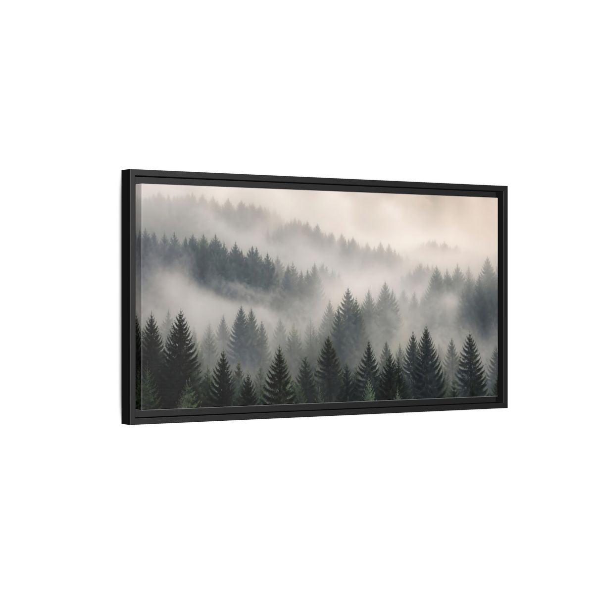Side Mockup 2. Nature Misty Forest Green Foggy Forest shown as stretched canvas wall art