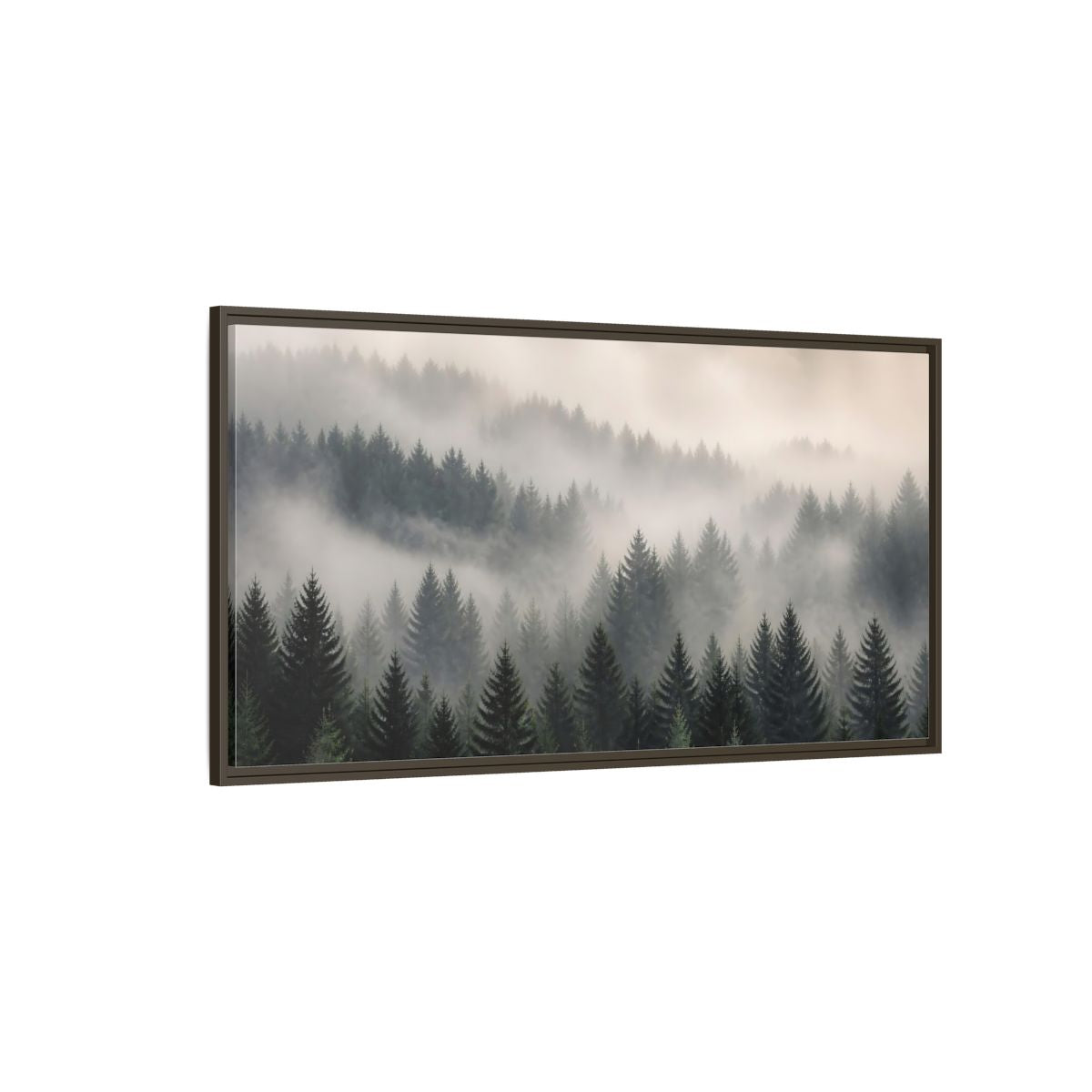 Side Mockup 4. Nature Misty Forest Green Foggy Forest shown as stretched canvas wall art