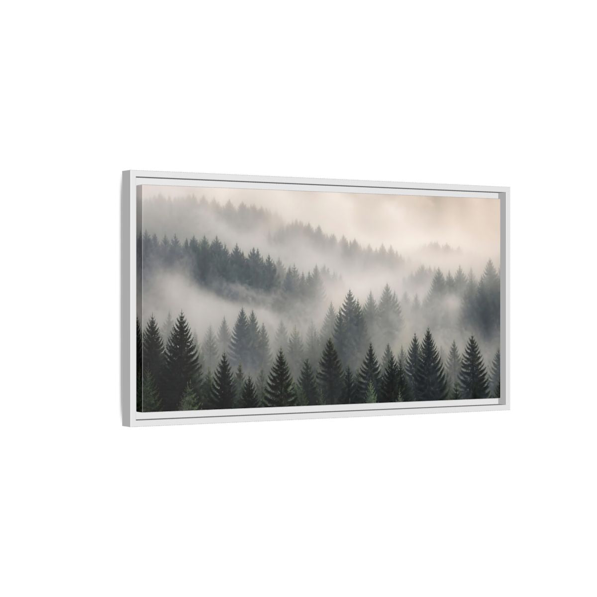 Side Mockup 1. Nature Misty Forest Green Foggy Forest shown as stretched canvas wall art