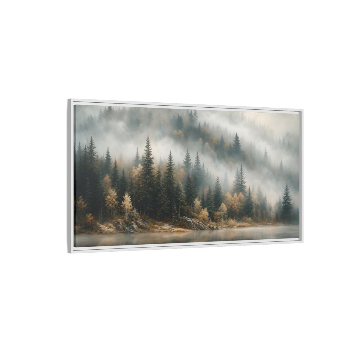 Side Mockup 3. Nature Misty Forest Misty Forest Landscape shown as stretched canvas wall art