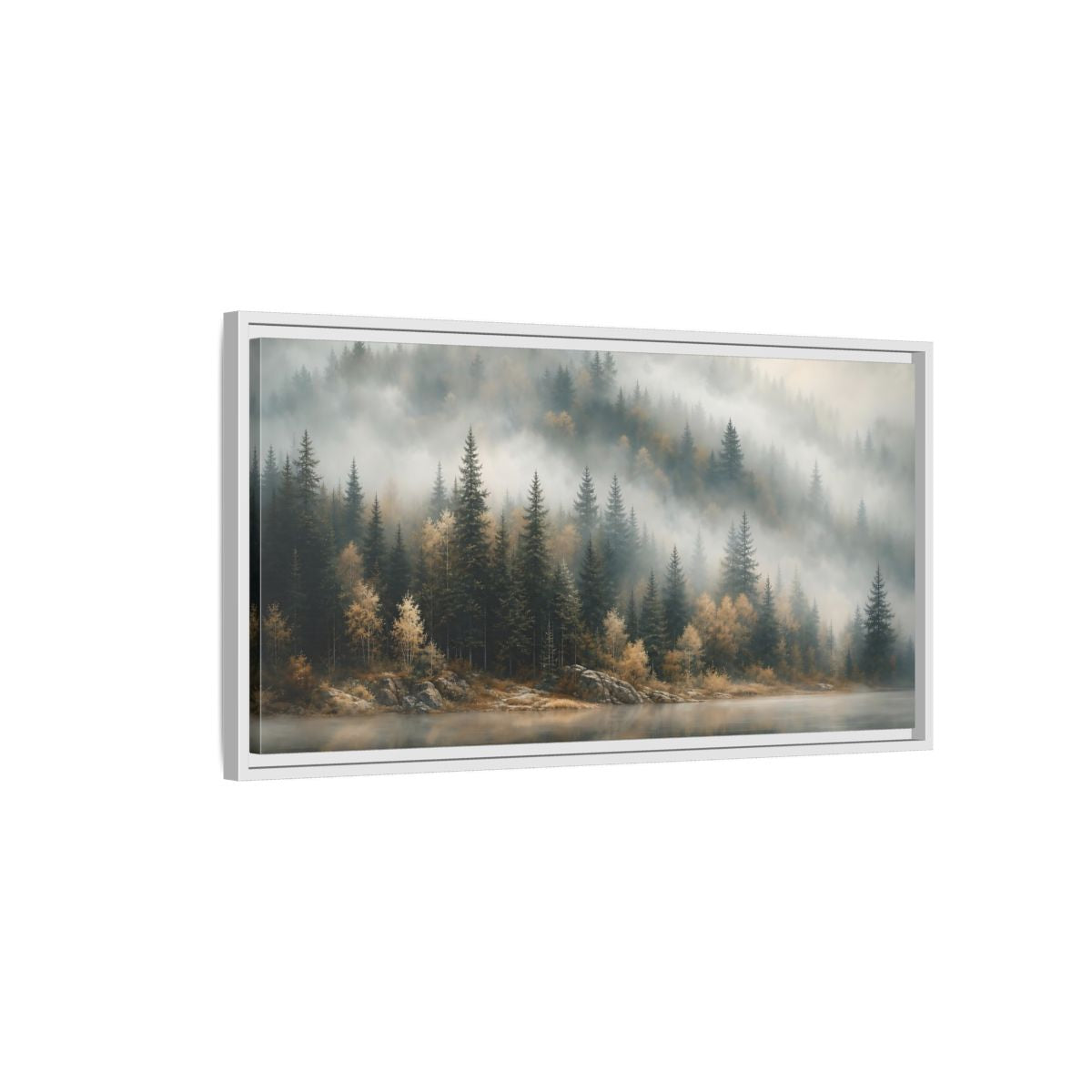 Side Mockup 1. Nature Misty Forest Misty Forest Landscape shown as stretched canvas wall art