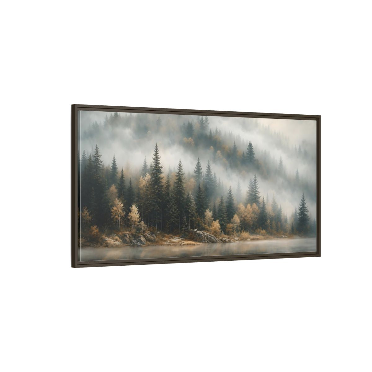 Side Mockup 4. Nature Misty Forest Misty Forest Landscape shown as stretched canvas wall art