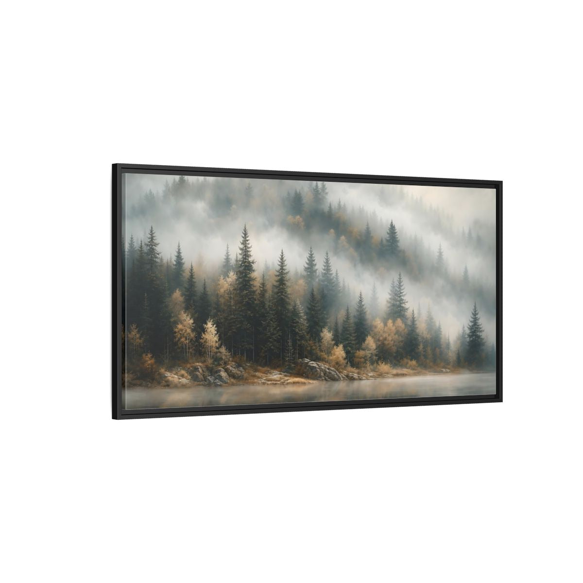 Side Mockup 5. Nature Misty Forest Misty Forest Landscape shown as stretched canvas wall art