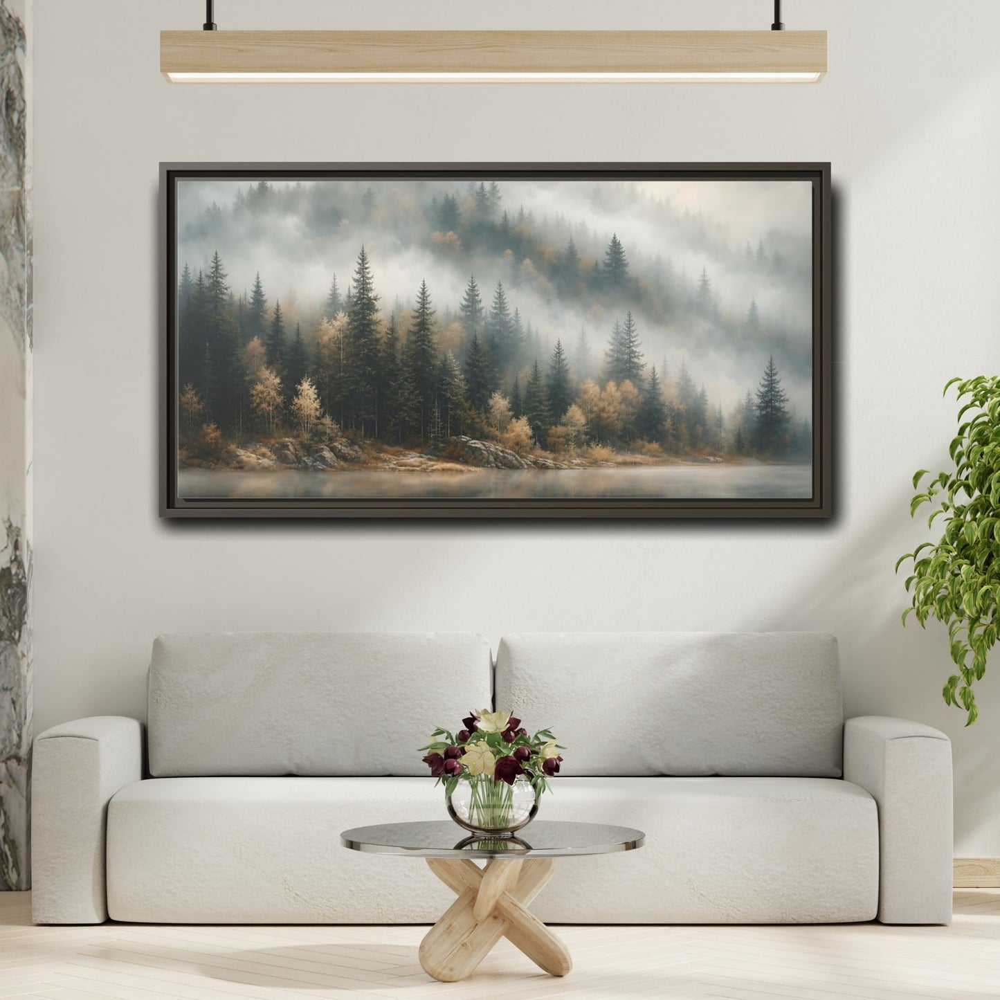 Mockup 2. Nature Misty Forest Misty Forest Landscape shown as stretched canvas wall art