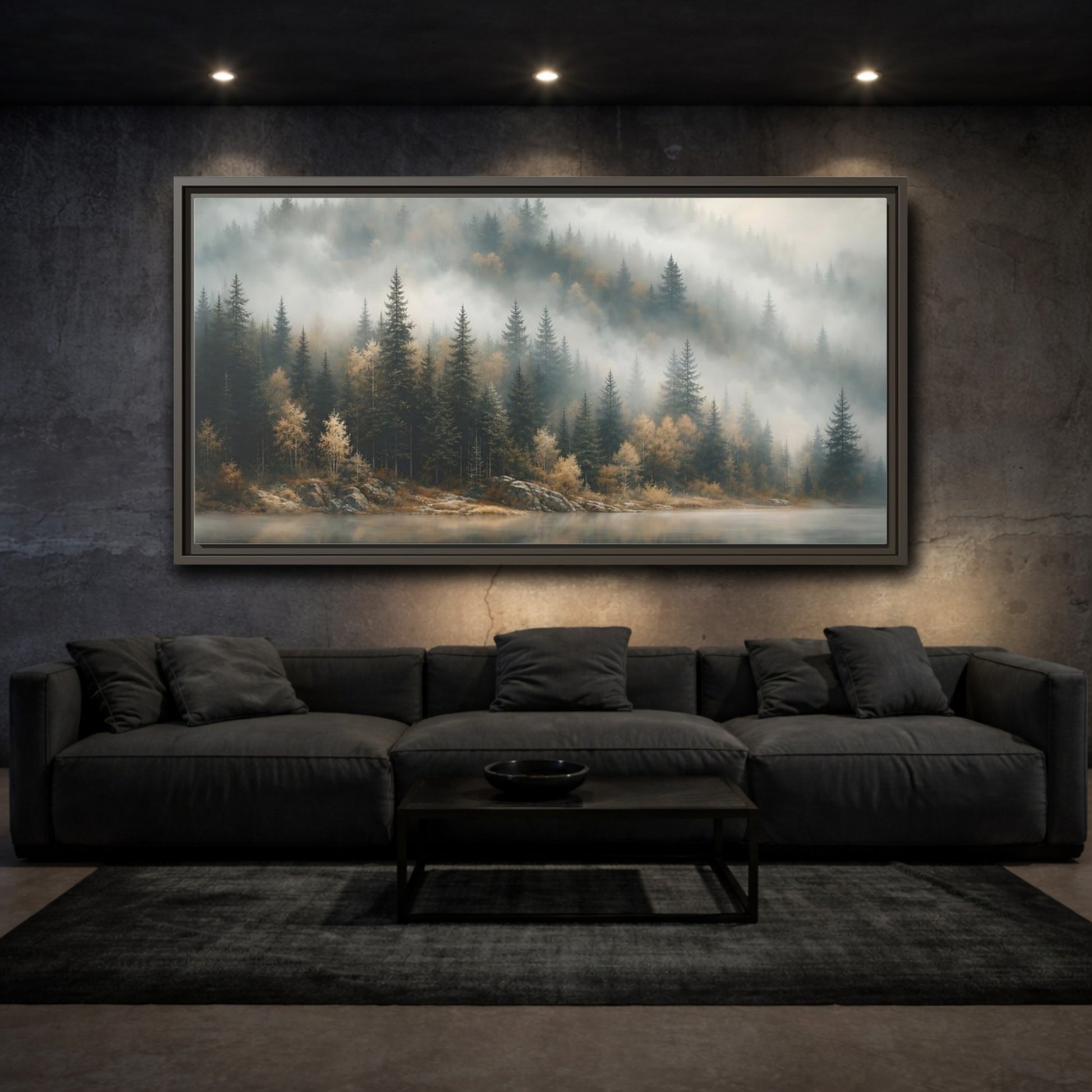 Mockup 3. Nature Misty Forest Misty Forest Landscape shown as stretched canvas wall art