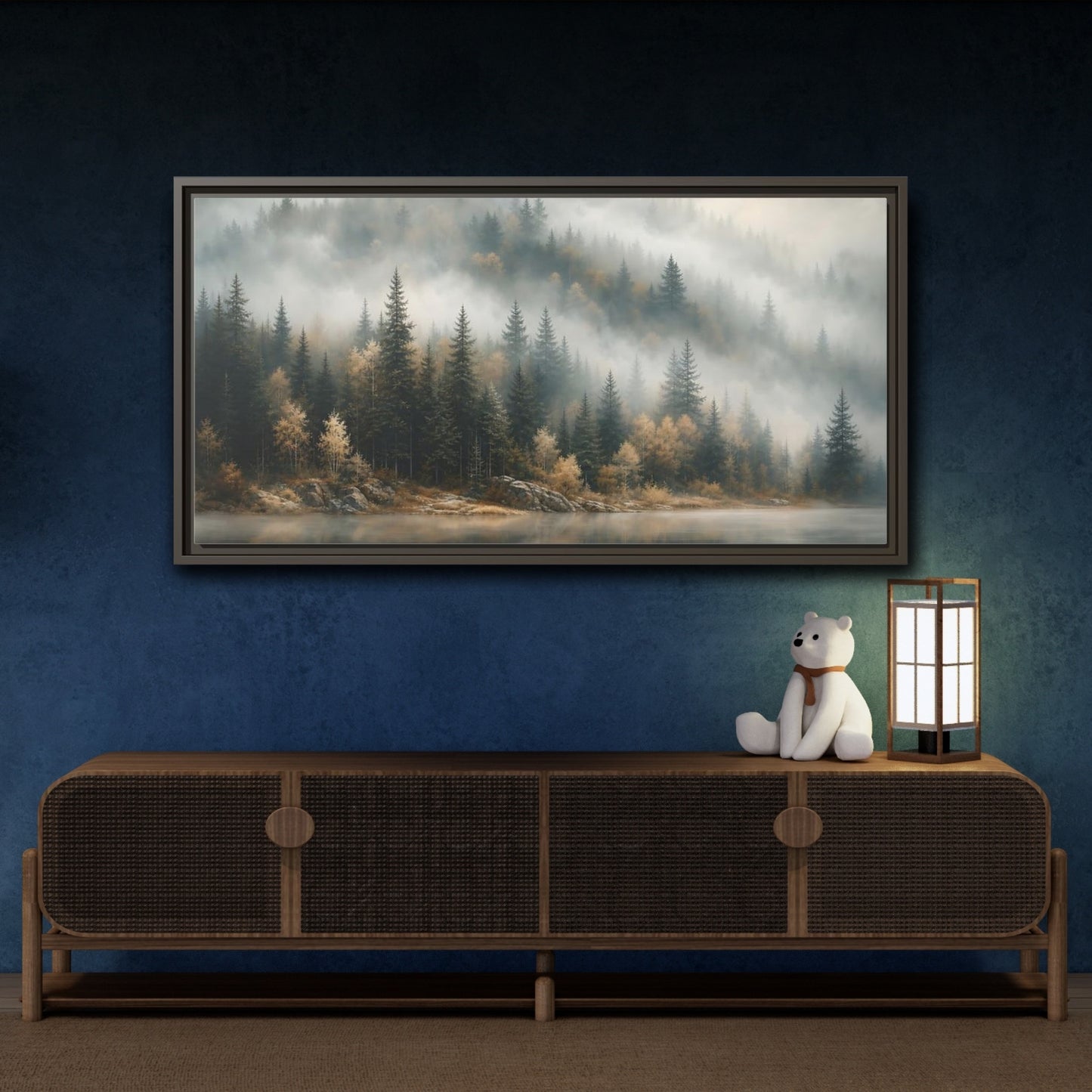 Mockup 4. Nature Misty Forest Misty Forest Landscape shown as stretched canvas wall art