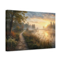 Side Mockup 4. Nature Misty Lake Golden Hour Landscape shown as stretched canvas wall art
