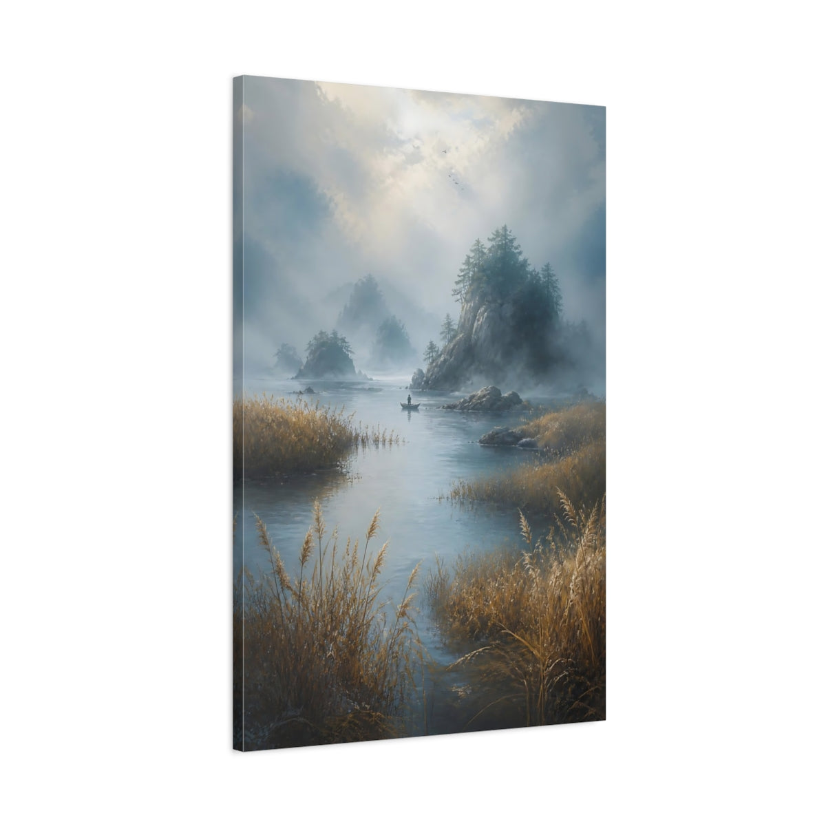 Main Mockup. Nature Misty Lake Misty Landscape shown as stretched canvas wall art