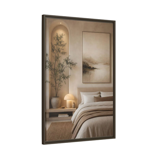 Main Mockup. Nature Misty Landscape Brown And Beige shown as stretched canvas wall art