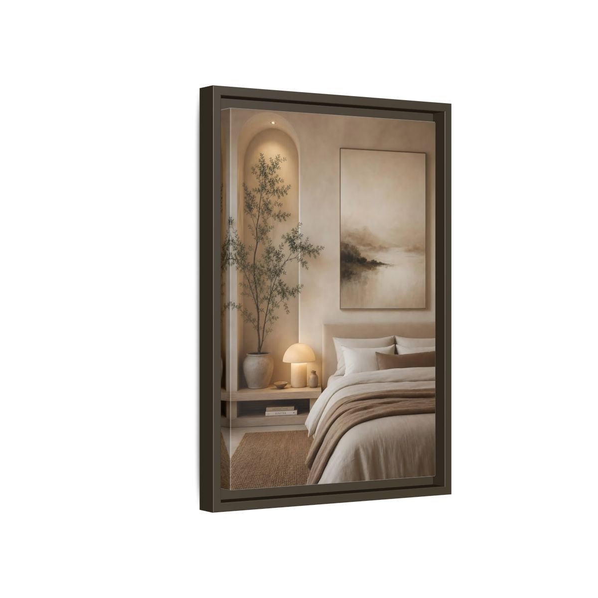 Side Mockup 5. Nature Misty Landscape Brown And Beige shown as stretched canvas wall art