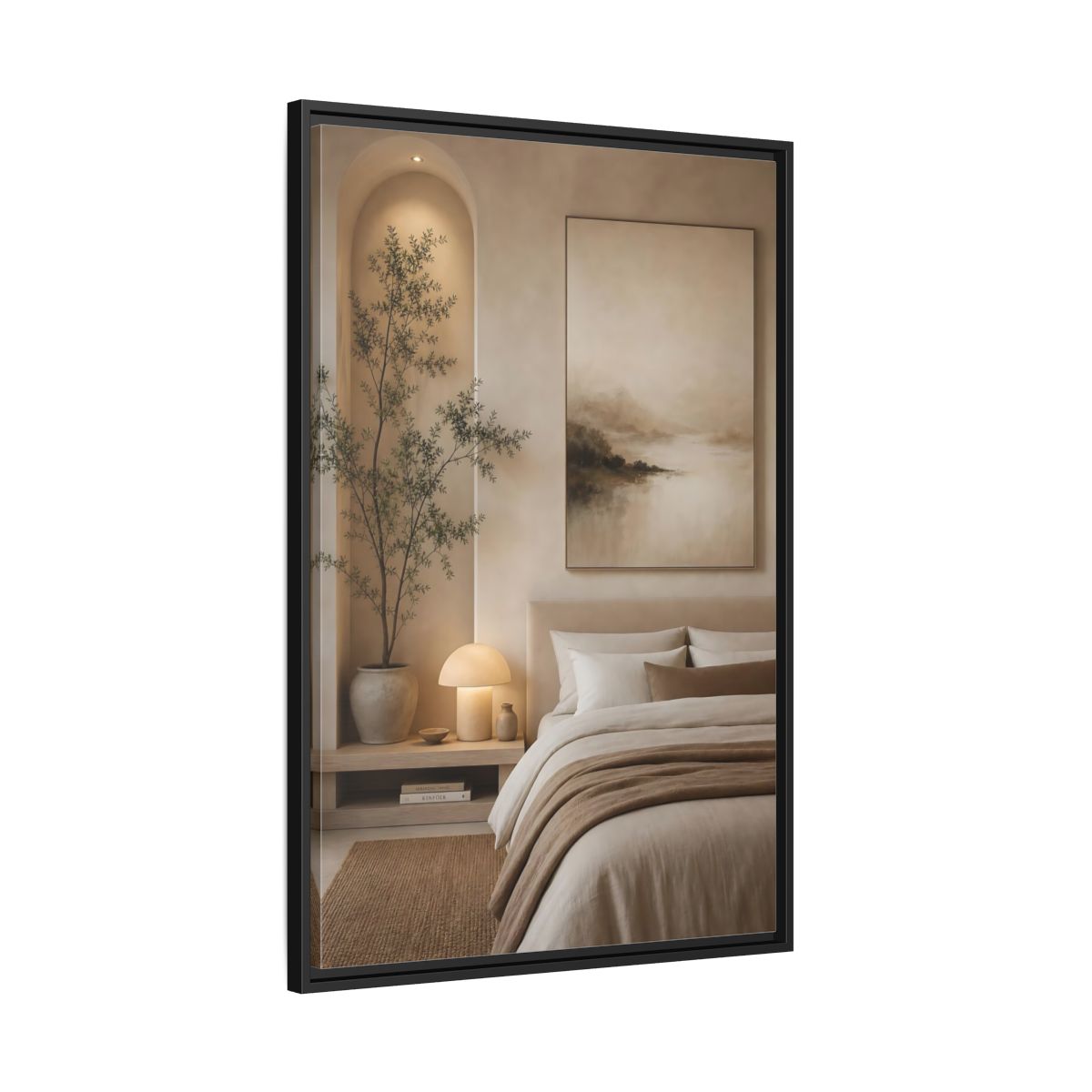 Side Mockup 13. Nature Misty Landscape Brown And Beige shown as stretched canvas wall art