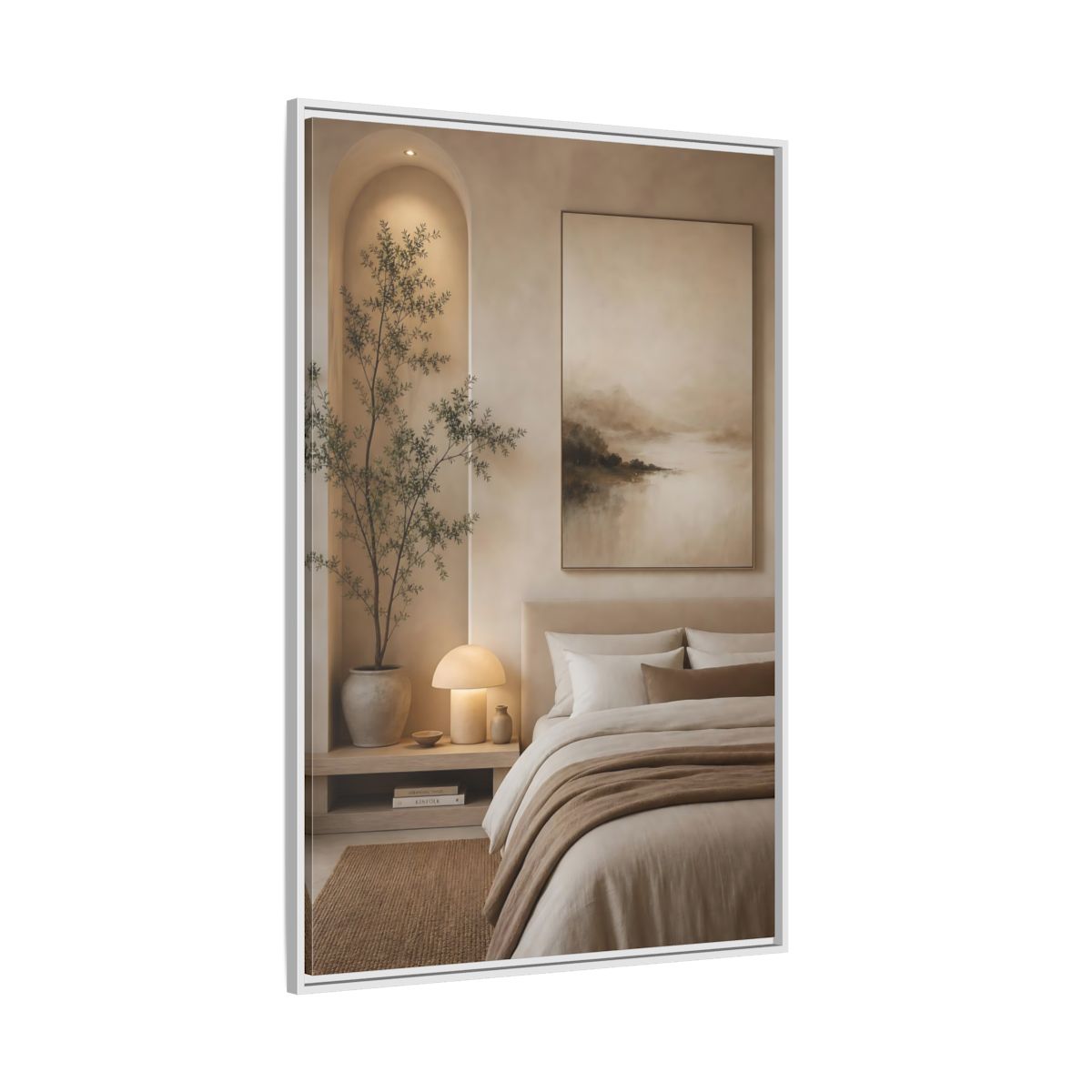 Side Mockup 7. Nature Misty Landscape Brown And Beige shown as stretched canvas wall art