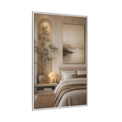 Side Mockup 7. Nature Misty Landscape Brown And Beige shown as stretched canvas wall art
