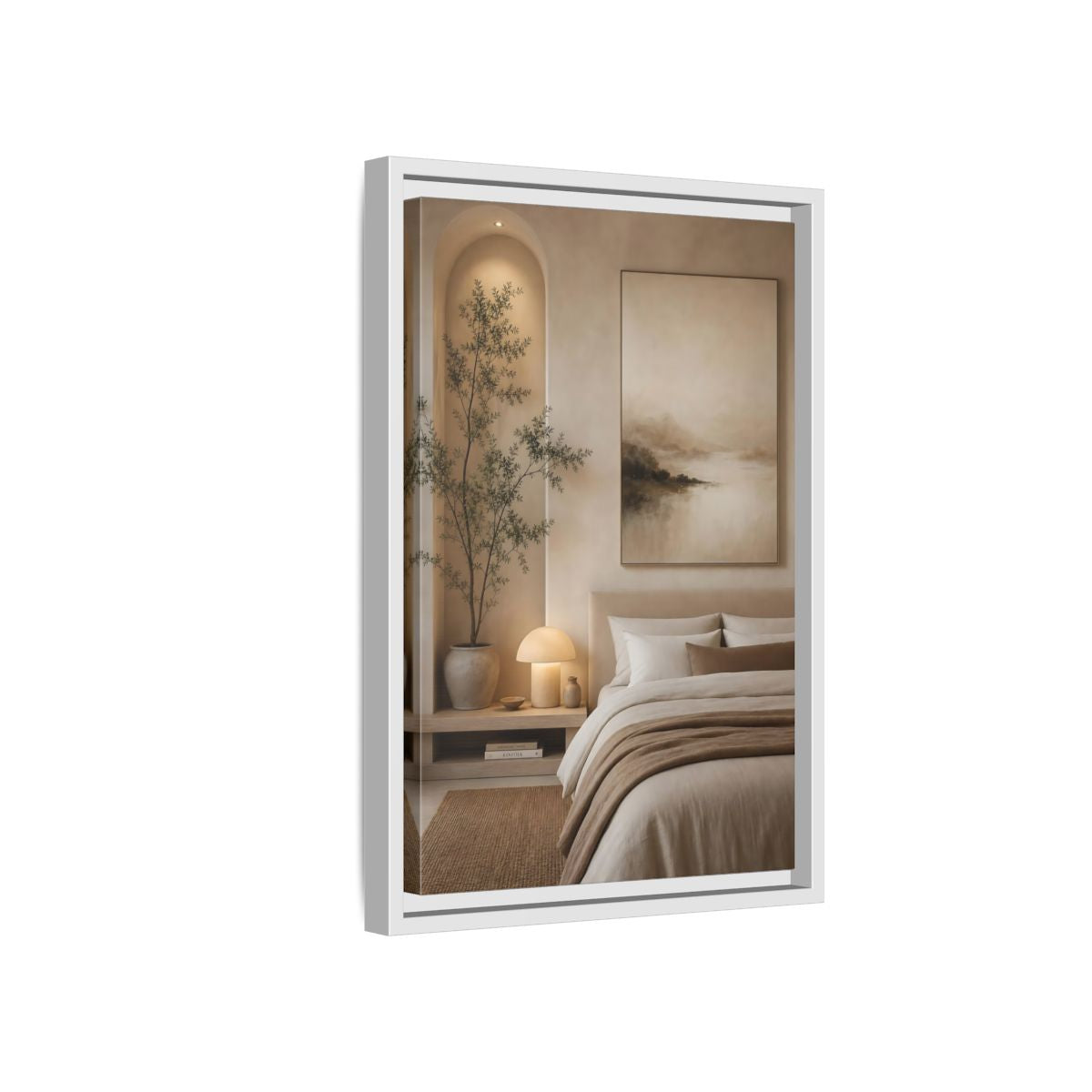 Side Mockup 4. Nature Misty Landscape Brown And Beige shown as stretched canvas wall art