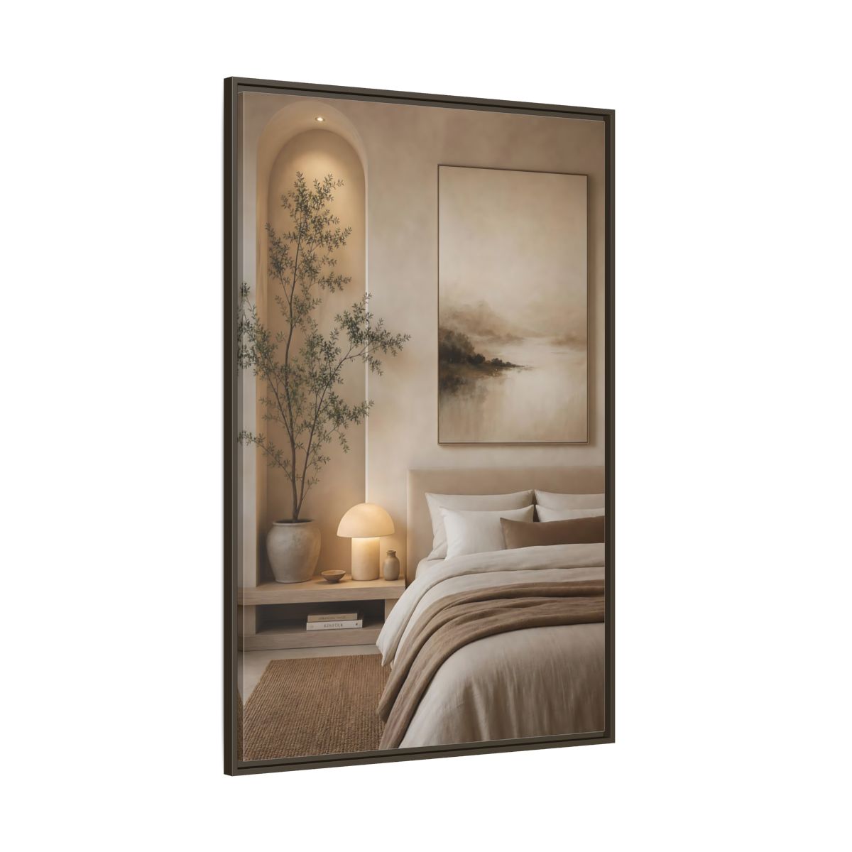 Side Mockup 8. Nature Misty Landscape Brown And Beige shown as stretched canvas wall art
