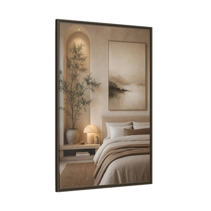 Side Mockup 8. Nature Misty Landscape Brown And Beige shown as stretched canvas wall art