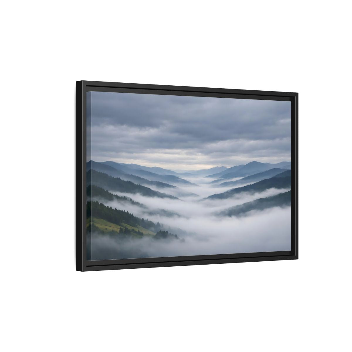Side Mockup 3. Nature Misty Mountains Misty Mountain Landscape shown as stretched canvas wall art