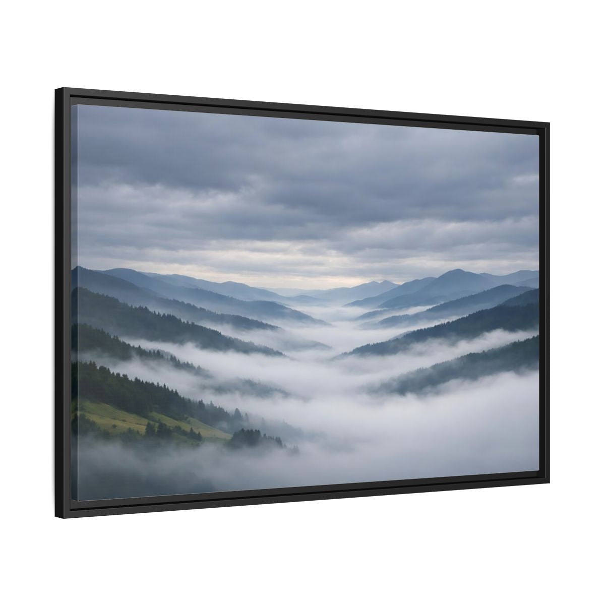 Side Mockup 13. Nature Misty Mountains Misty Mountain Landscape shown as stretched canvas wall art