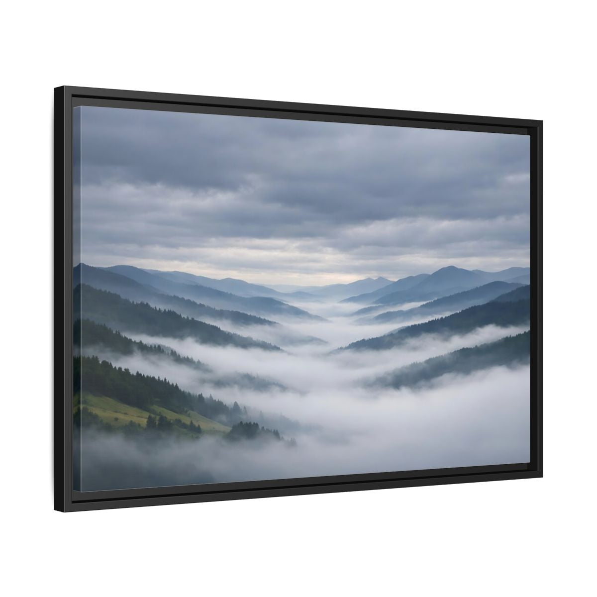 Side Mockup 14. Nature Misty Mountains Misty Mountain Landscape shown as stretched canvas wall art