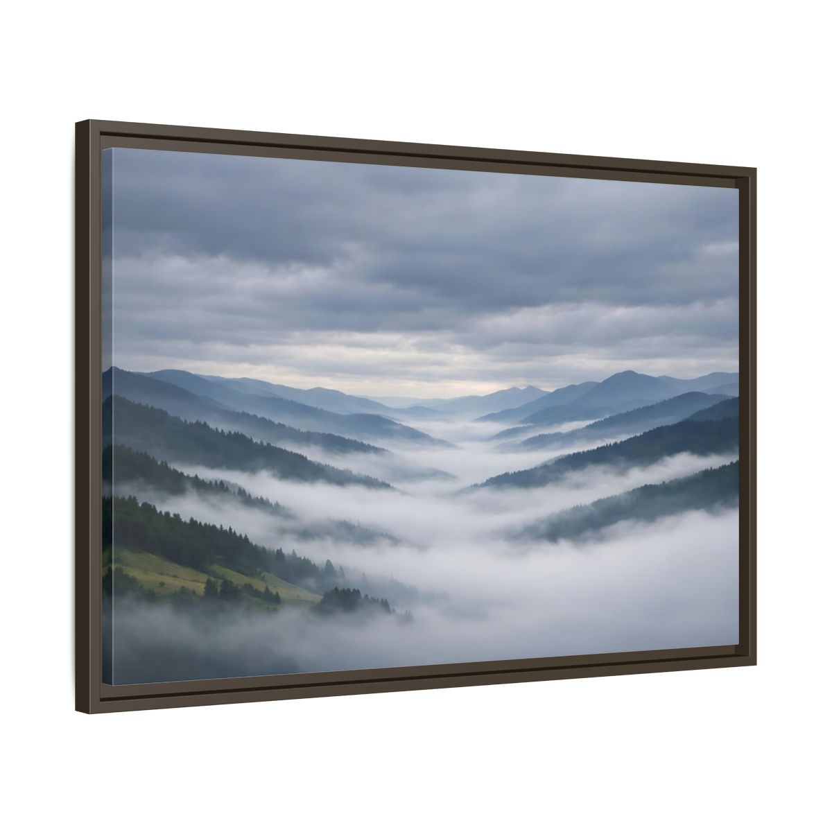 Side Mockup 11. Nature Misty Mountains Misty Mountain Landscape shown as stretched canvas wall art