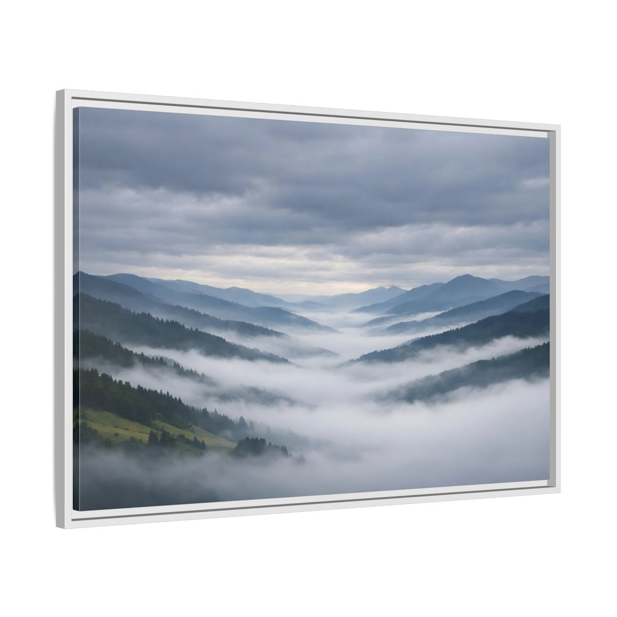 Side Mockup 9. Nature Misty Mountains Misty Mountain Landscape shown as stretched canvas wall art