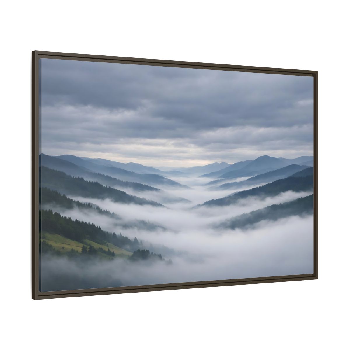 Side Mockup 8. Nature Misty Mountains Misty Mountain Landscape shown as stretched canvas wall art