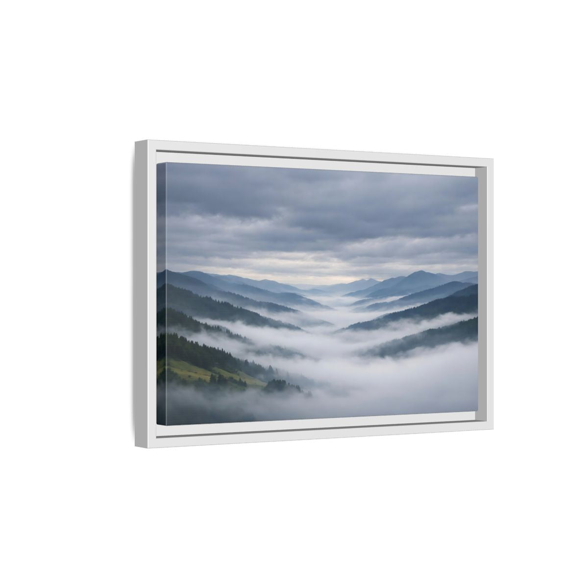 Side Mockup 4. Nature Misty Mountains Misty Mountain Landscape shown as stretched canvas wall art