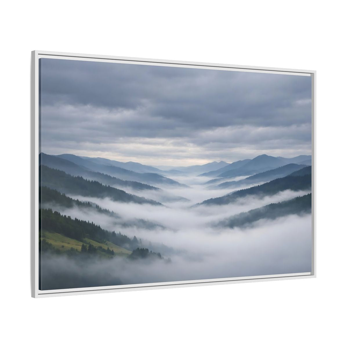 Side Mockup 7. Nature Misty Mountains Misty Mountain Landscape shown as stretched canvas wall art