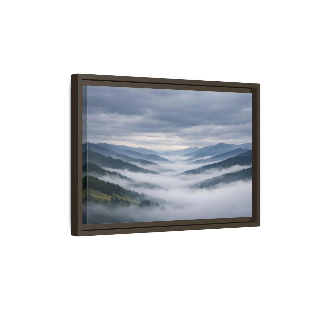 Side Mockup 5. Nature Misty Mountains Misty Mountain Landscape shown as stretched canvas wall art