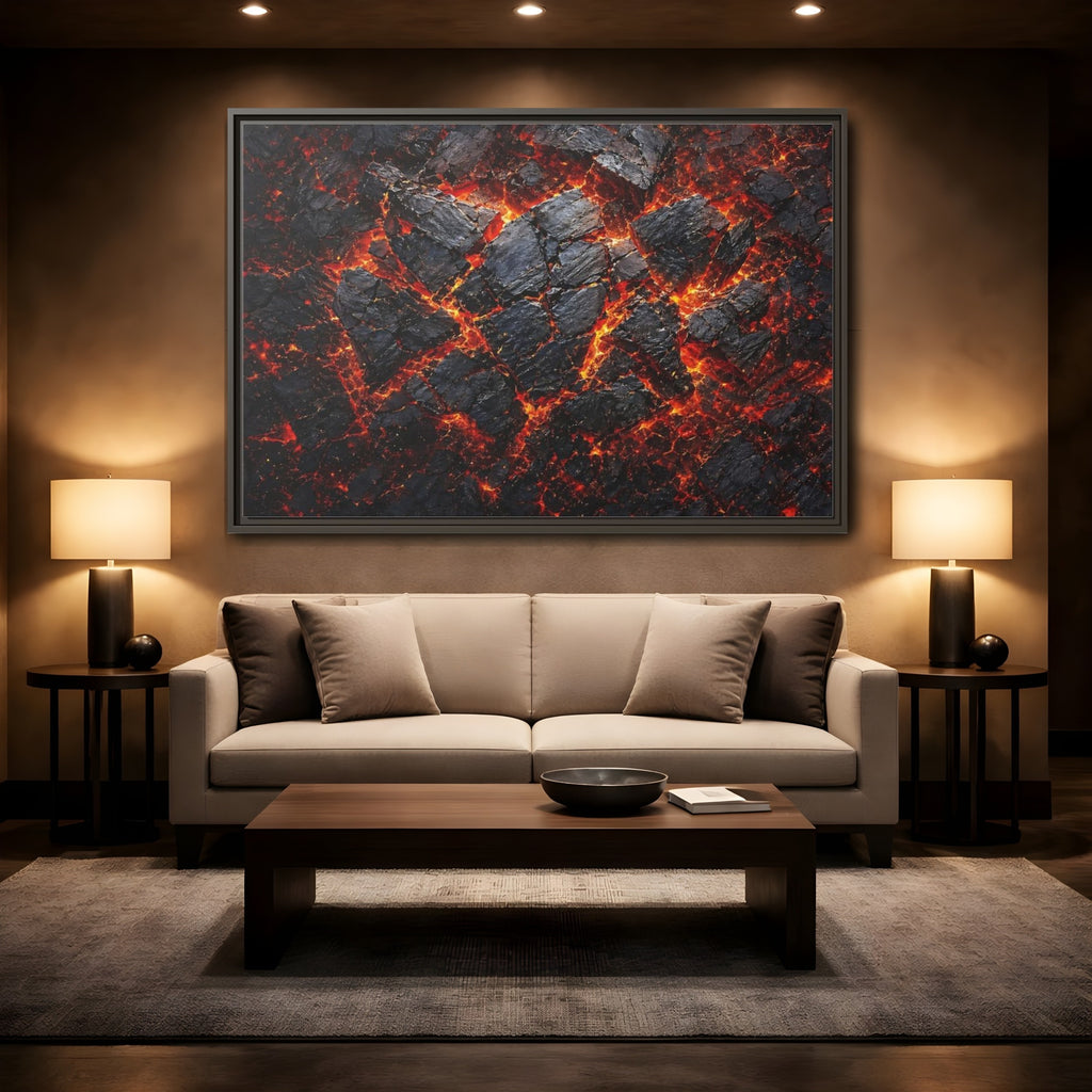 Mockup 2. Nature Molten Lava Volcanic Earth shown as stretched canvas wall art