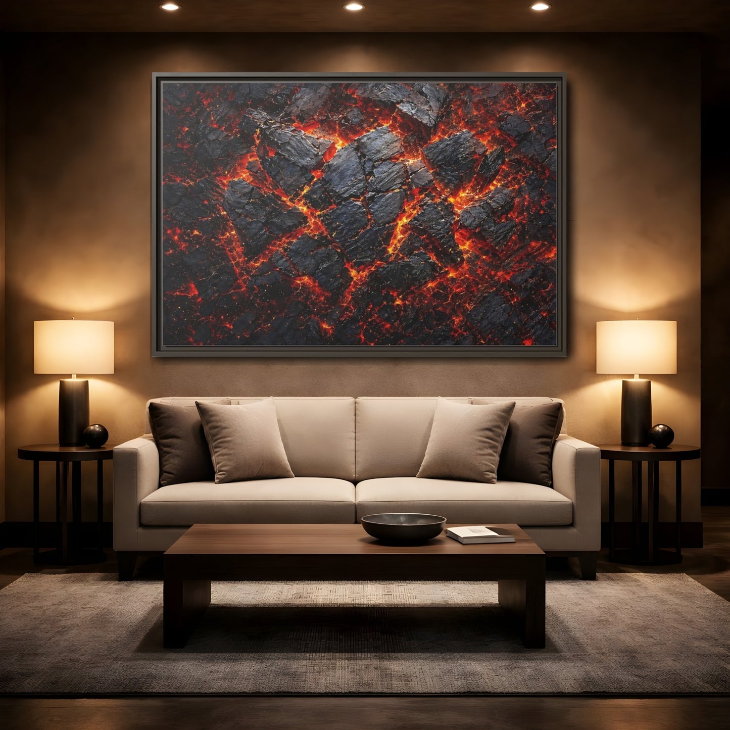 Mockup 2. Nature Molten Lava Volcanic Earth shown as stretched canvas wall art