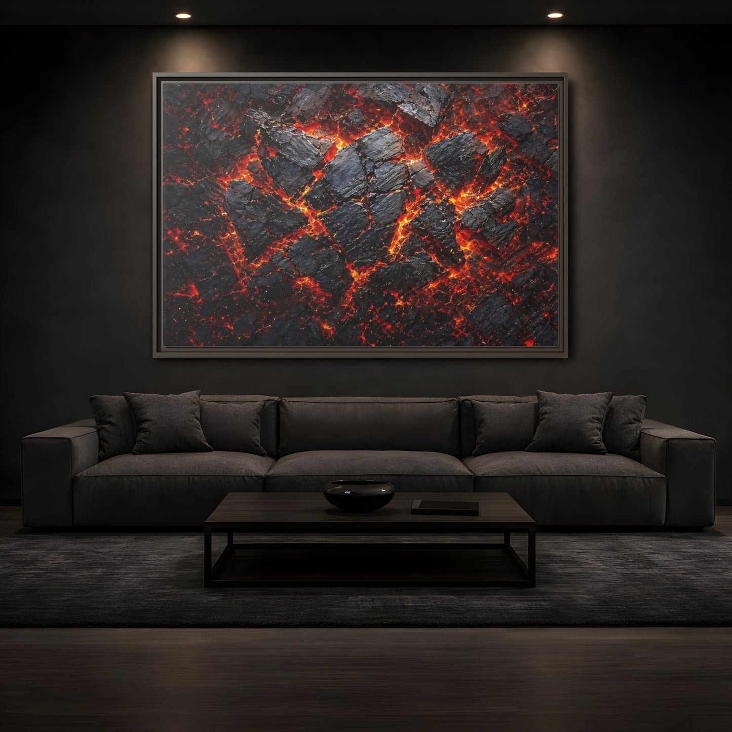 Mockup 3. Nature Molten Lava Volcanic Earth shown as stretched canvas wall art