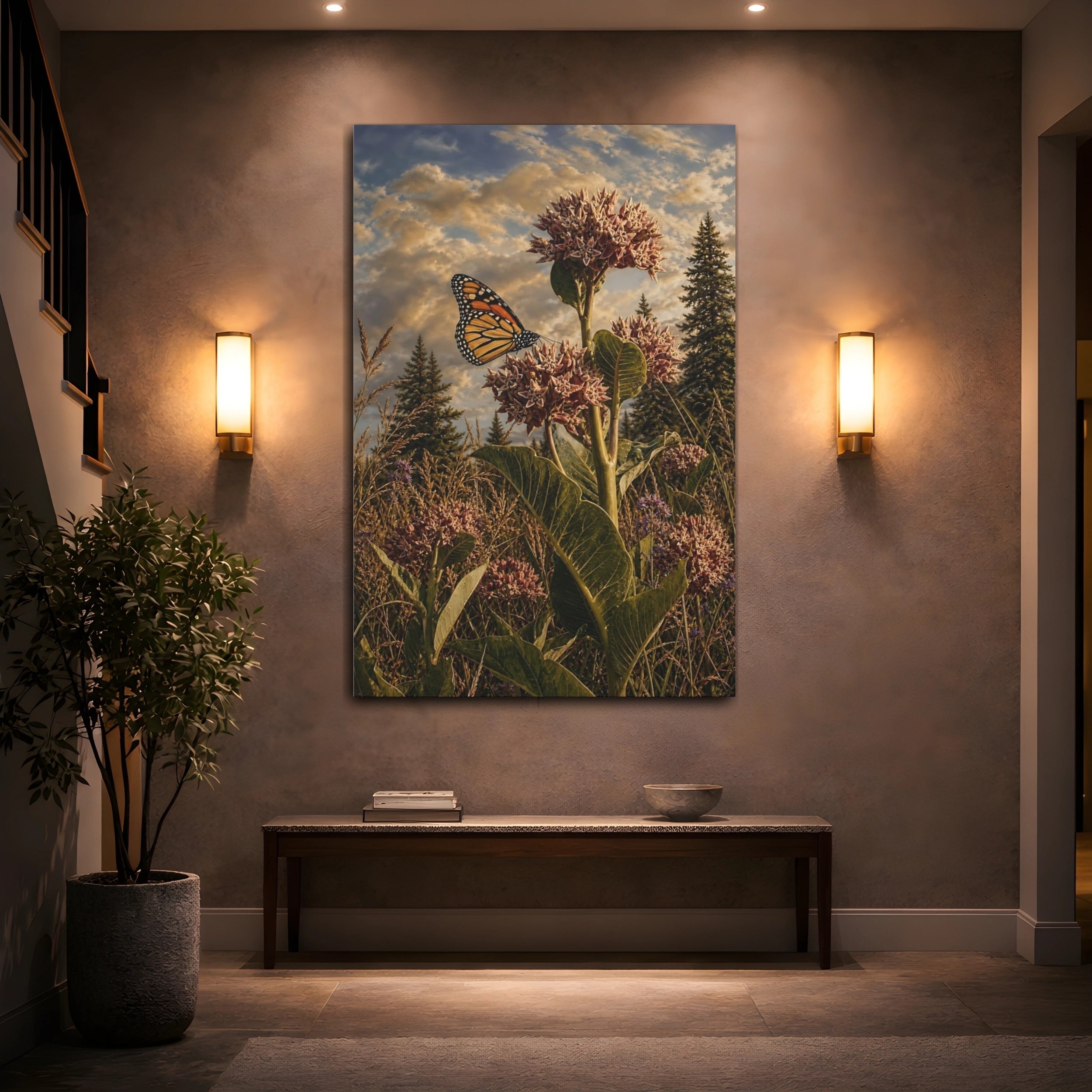 Mockup 2. Nature Monarch Butterfly Monarch Butterfly Field shown as stretched canvas wall art