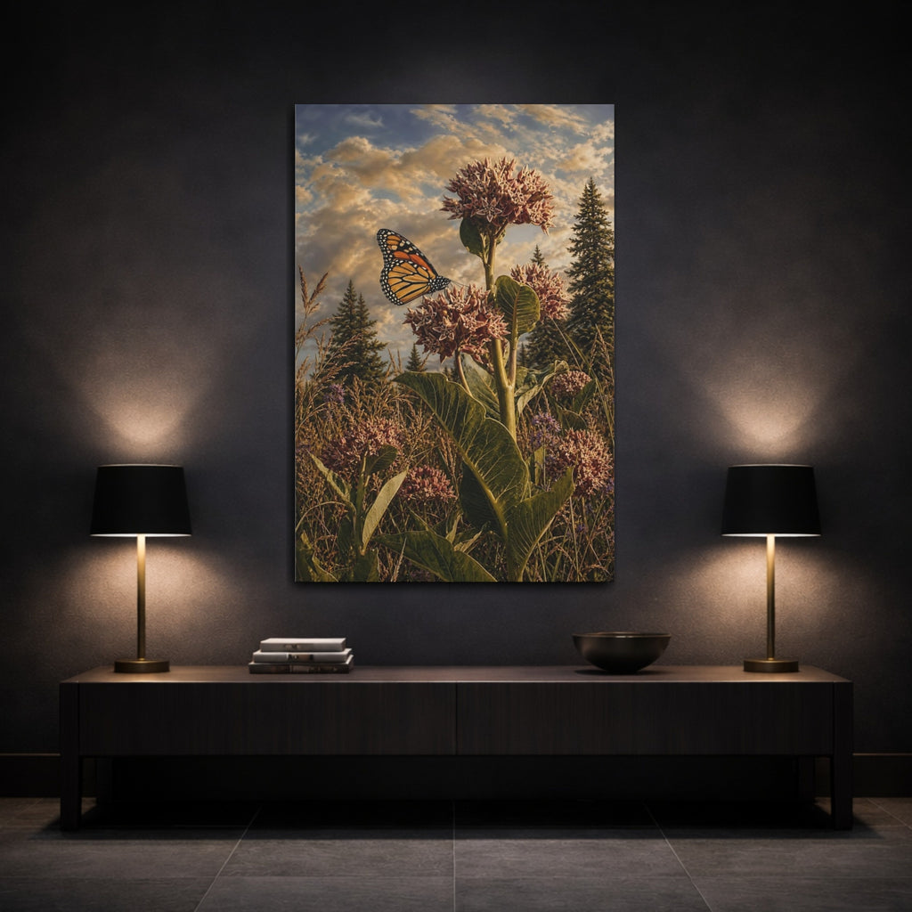 Mockup 3. Nature Monarch Butterfly Monarch Butterfly Field shown as stretched canvas wall art
