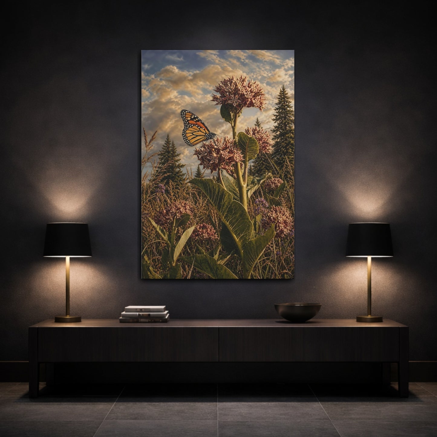 Mockup 3. Nature Monarch Butterfly Monarch Butterfly Field shown as stretched canvas wall art