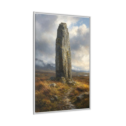 Side Mockup 7. Nature Monolith Brown And Gray Landscape shown as stretched canvas wall art