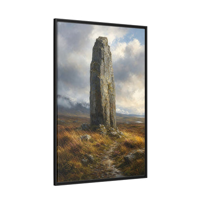 Side Mockup 12. Nature Monolith Brown And Gray Landscape shown as stretched canvas wall art