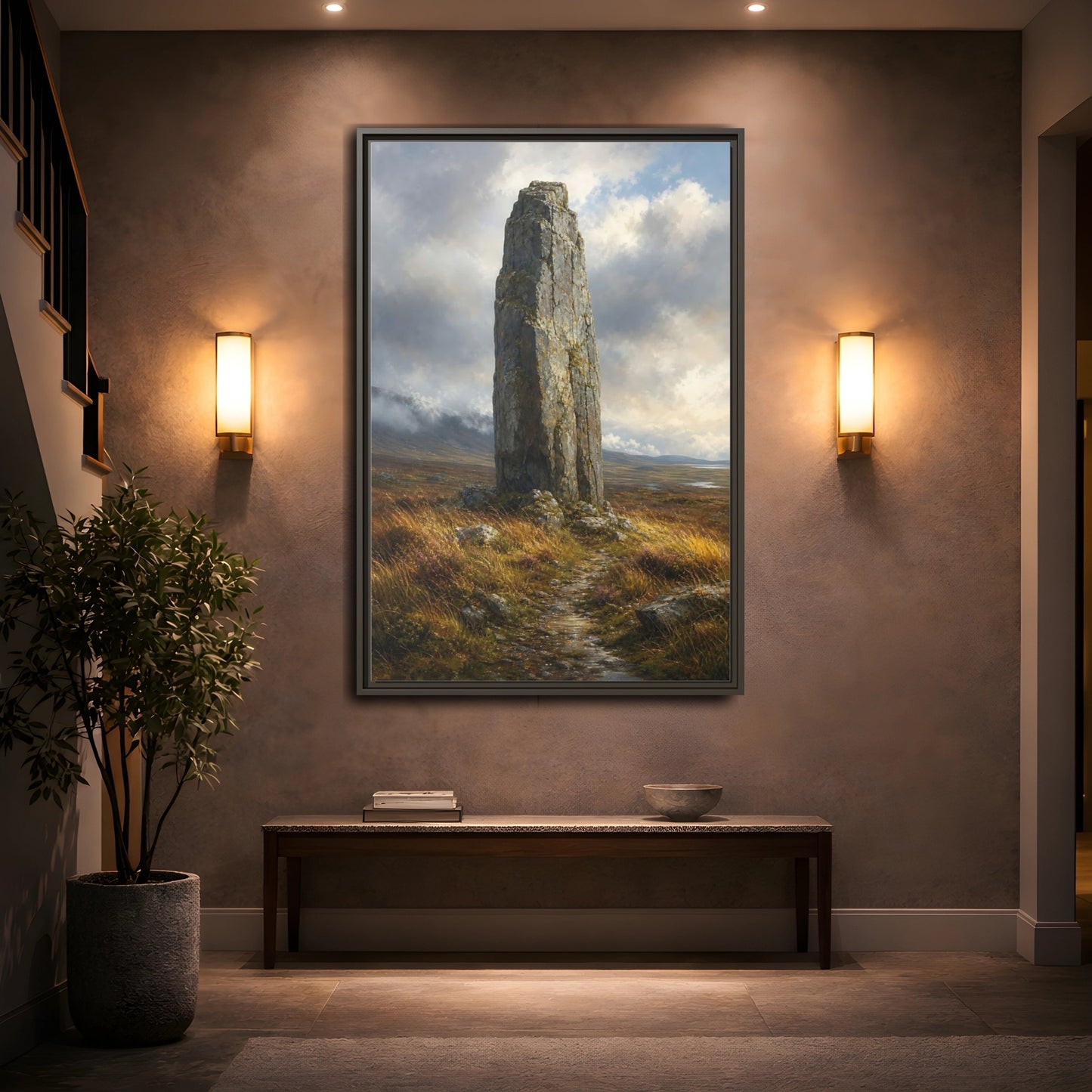 Mockup 2. Nature Monolith Brown And Gray Landscape shown as stretched canvas wall art
