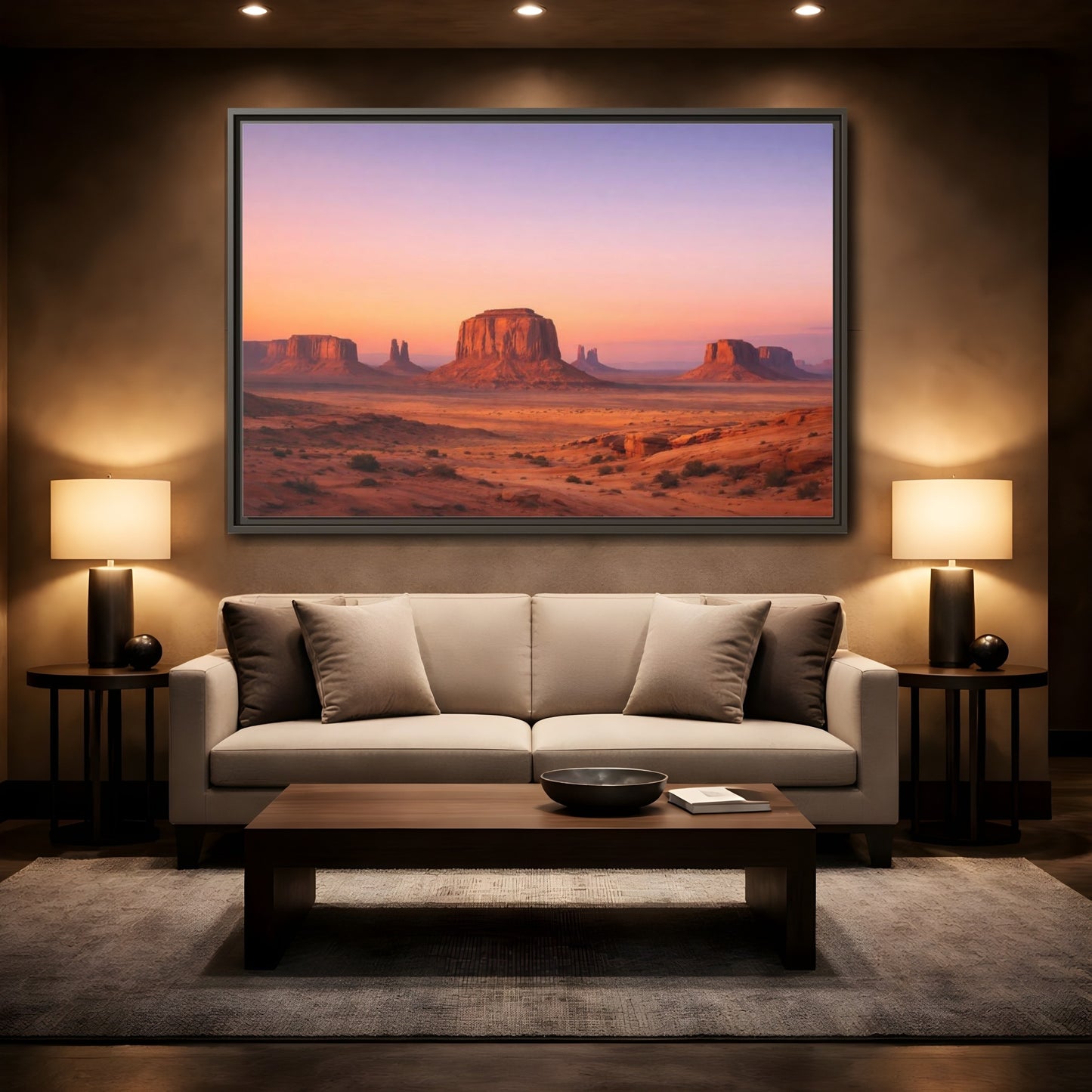 Mockup 2. Nature Monument Valley Desert Sunset shown as stretched canvas wall art
