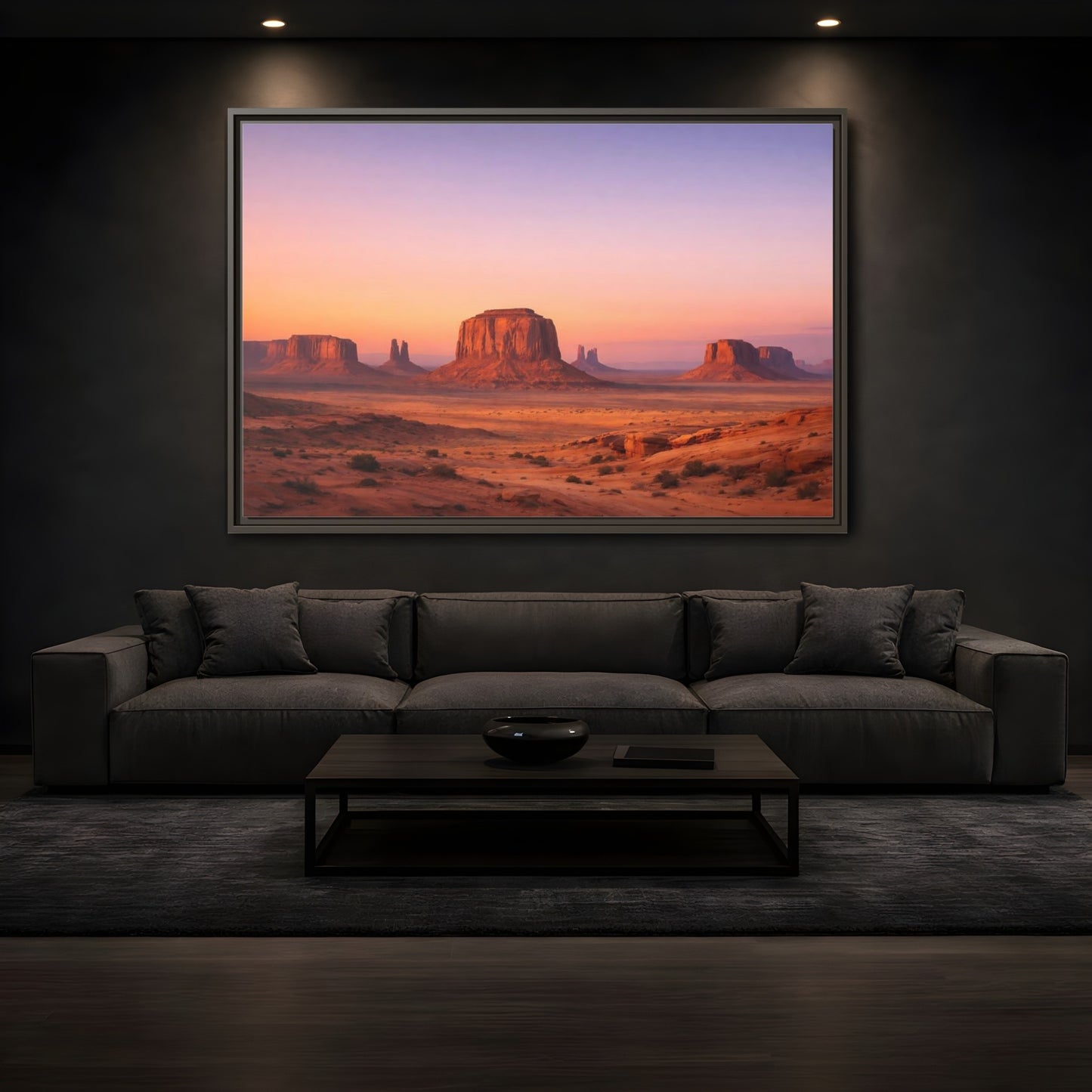 Mockup 3. Nature Monument Valley Desert Sunset shown as stretched canvas wall art