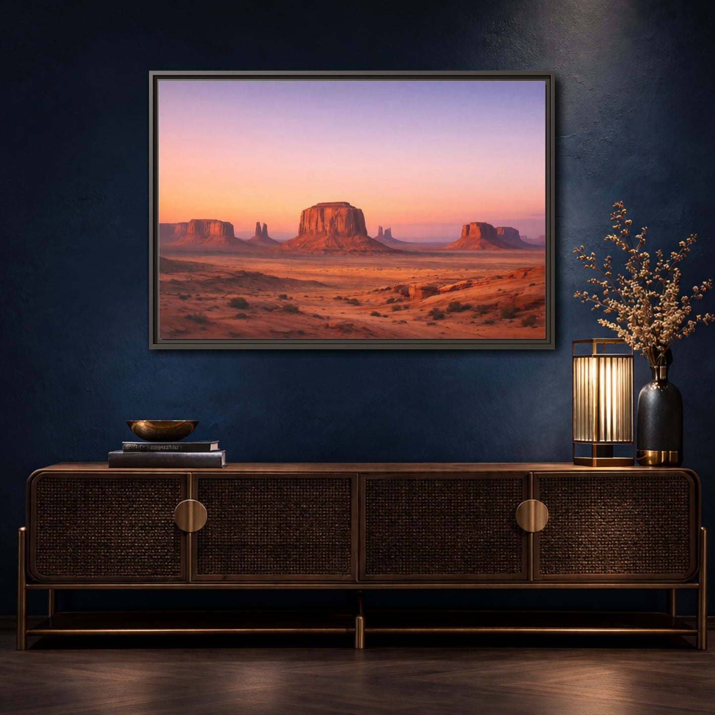 Mockup 4. Nature Monument Valley Desert Sunset shown as stretched canvas wall art