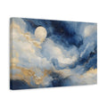 Side Mockup 4. Nature Moon Blue And Gold shown as stretched canvas wall art