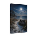 Side Mockup 4. Nature Moon, Boat Moonlit Beach shown as stretched canvas wall art